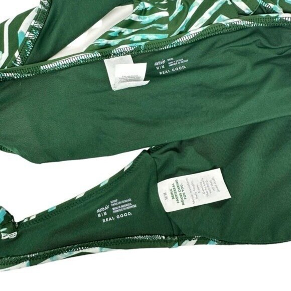 Aerie American Eagle M Side Tie Bikini Green Mod Stripe Print Real Good Swim - Picture 7 of 11
